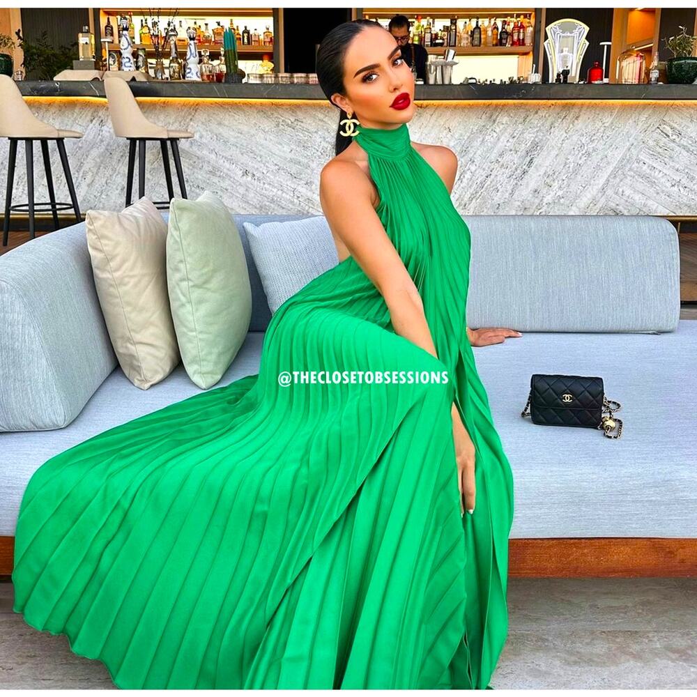 Mango NWT Emerald Green Pleated Halter Midi Dress 6 8 - Picture 14 of 16